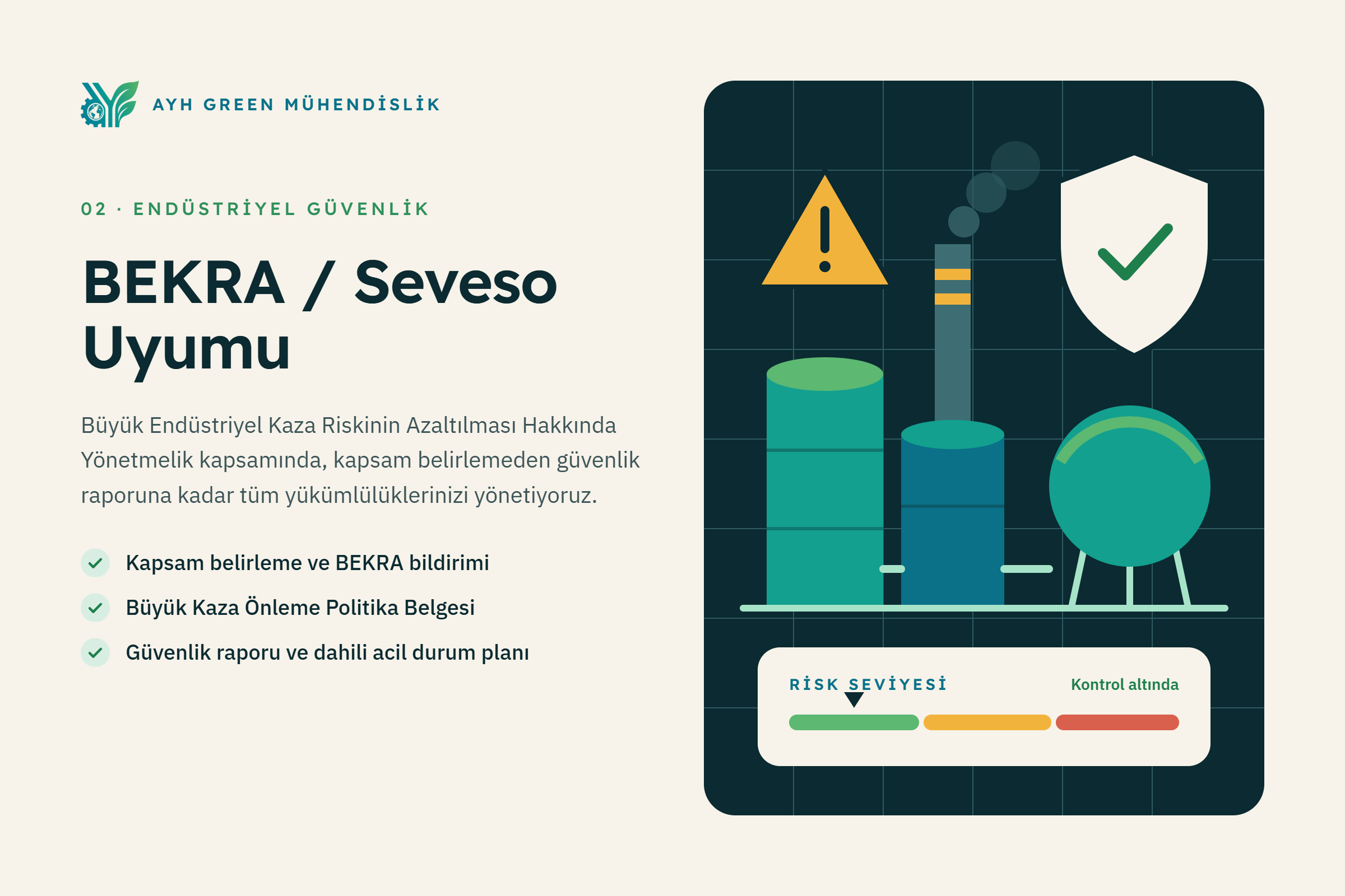 BEKRA ve Seveso büyük kaza güvenliğini anlatan AYH GREEN görseli